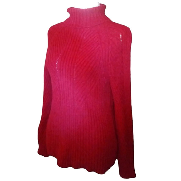 Sundance Red Cotton Silk Blend Rib Knit Turtleneck Sweater Size Small - Picture 3 of 7